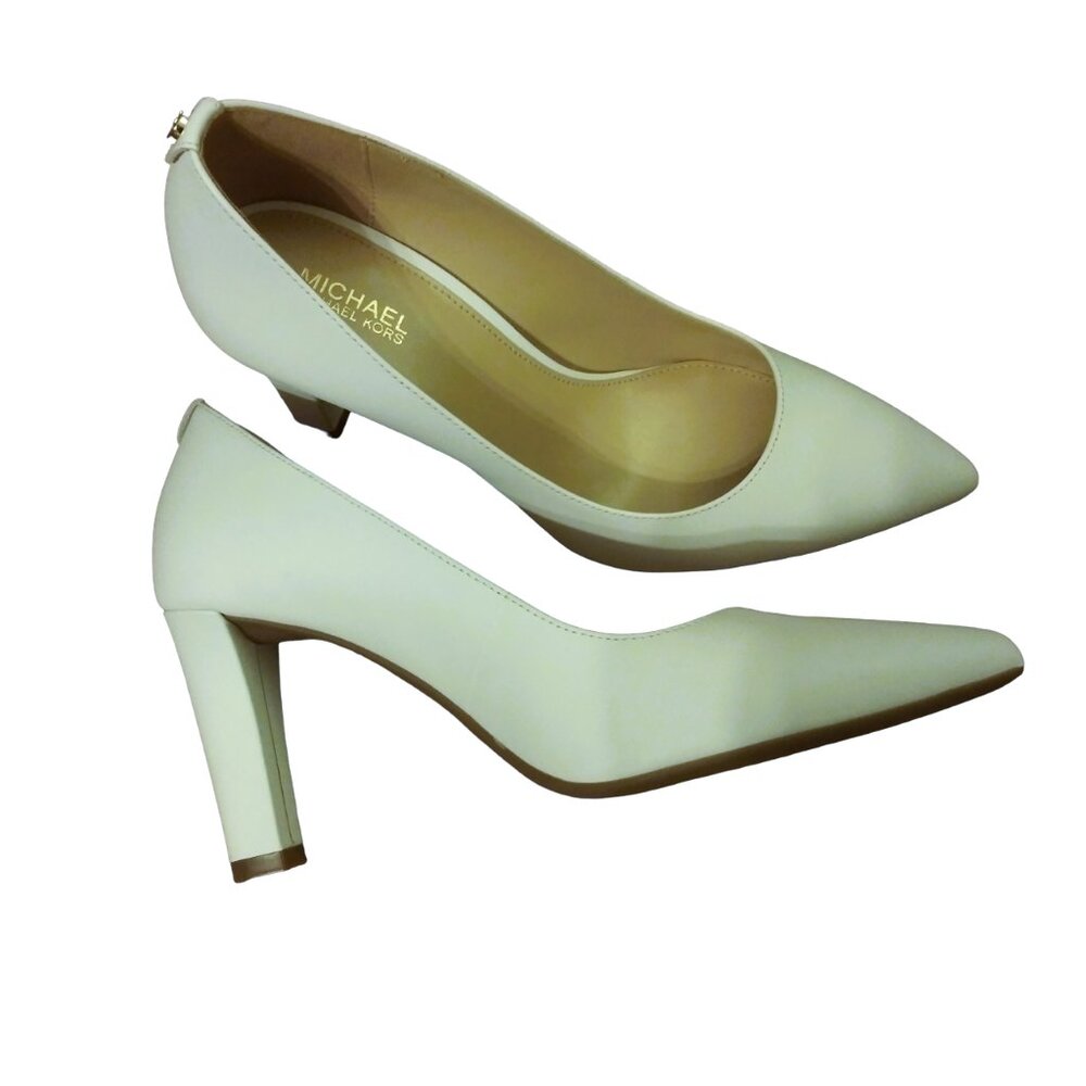 Michael Kors Leather Pumps, Size 7M, Block Heel, Pointed Toe, Abbi Flex Comfort
